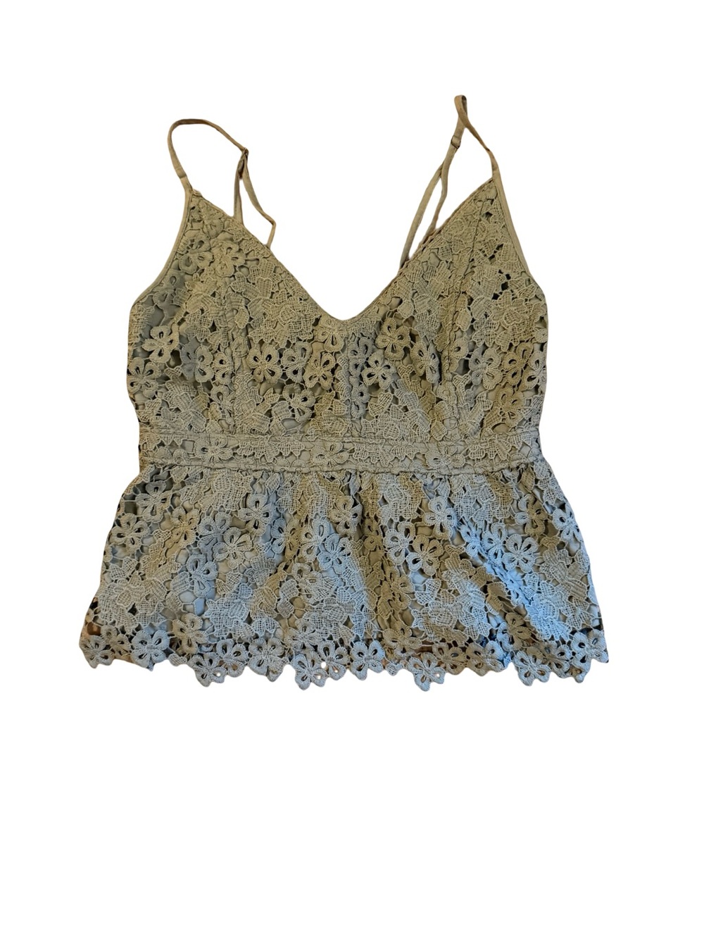 Abercrombie & Fitch Sage Lace Crochet V-Neck Peplum Cami